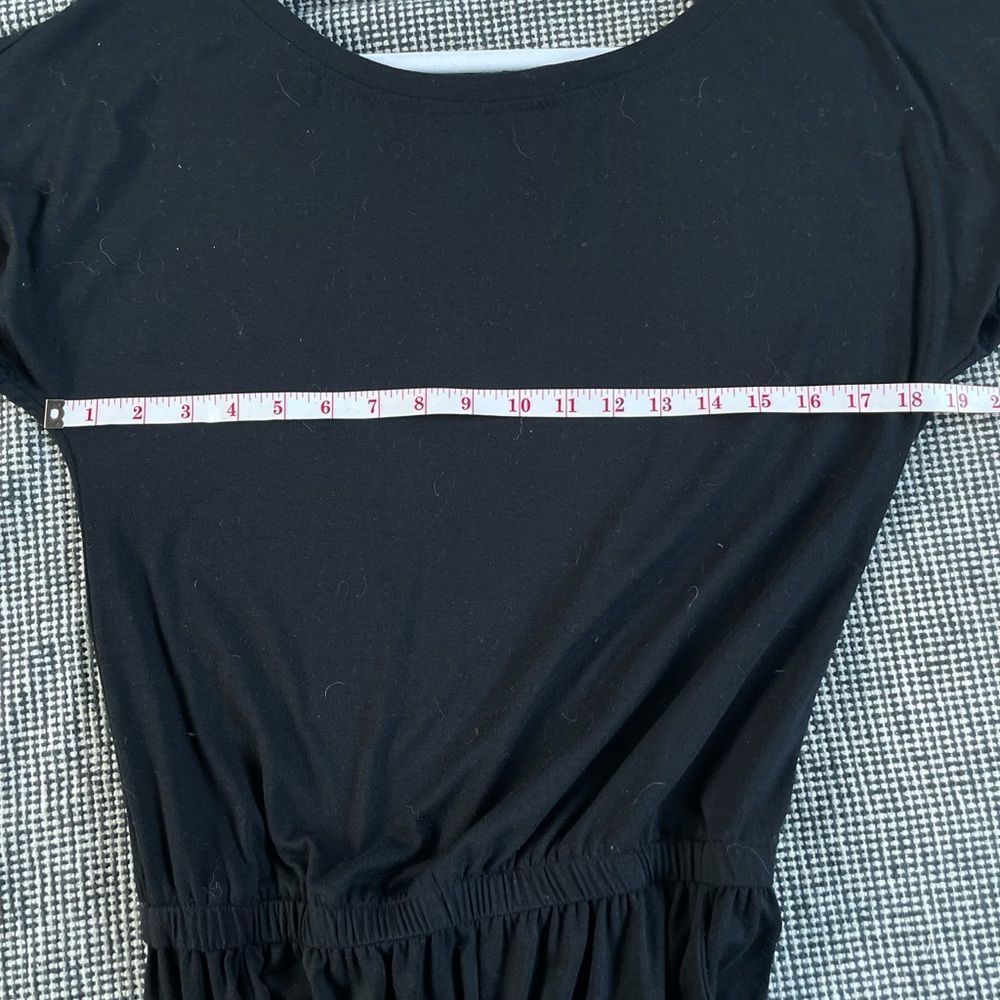 Black short sleeve elastic waist jogger bottom one piece pull-on jumpsuit - Picture 6 of 10